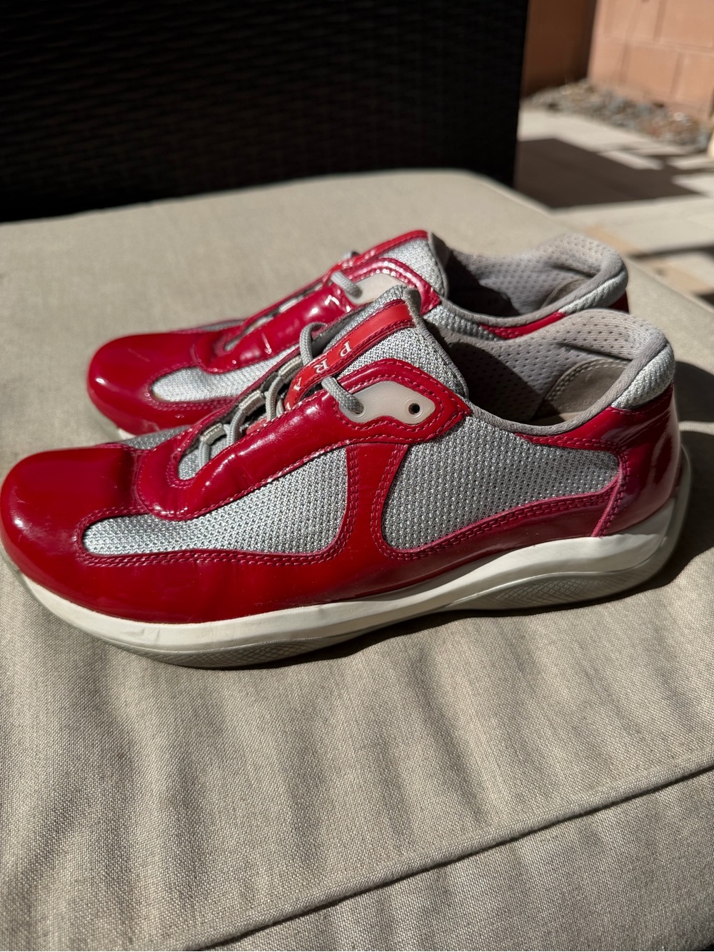 Prada Women America's Cup sneakers Red Patent & Gray Mesh Sneakers - Picture 7 of 12
